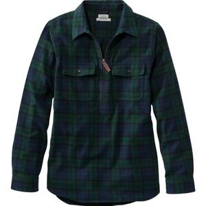 L.L. Bean Women’s Scotch Plaid Flannel Shirt Quarter Zip relaxed fit Black Watch